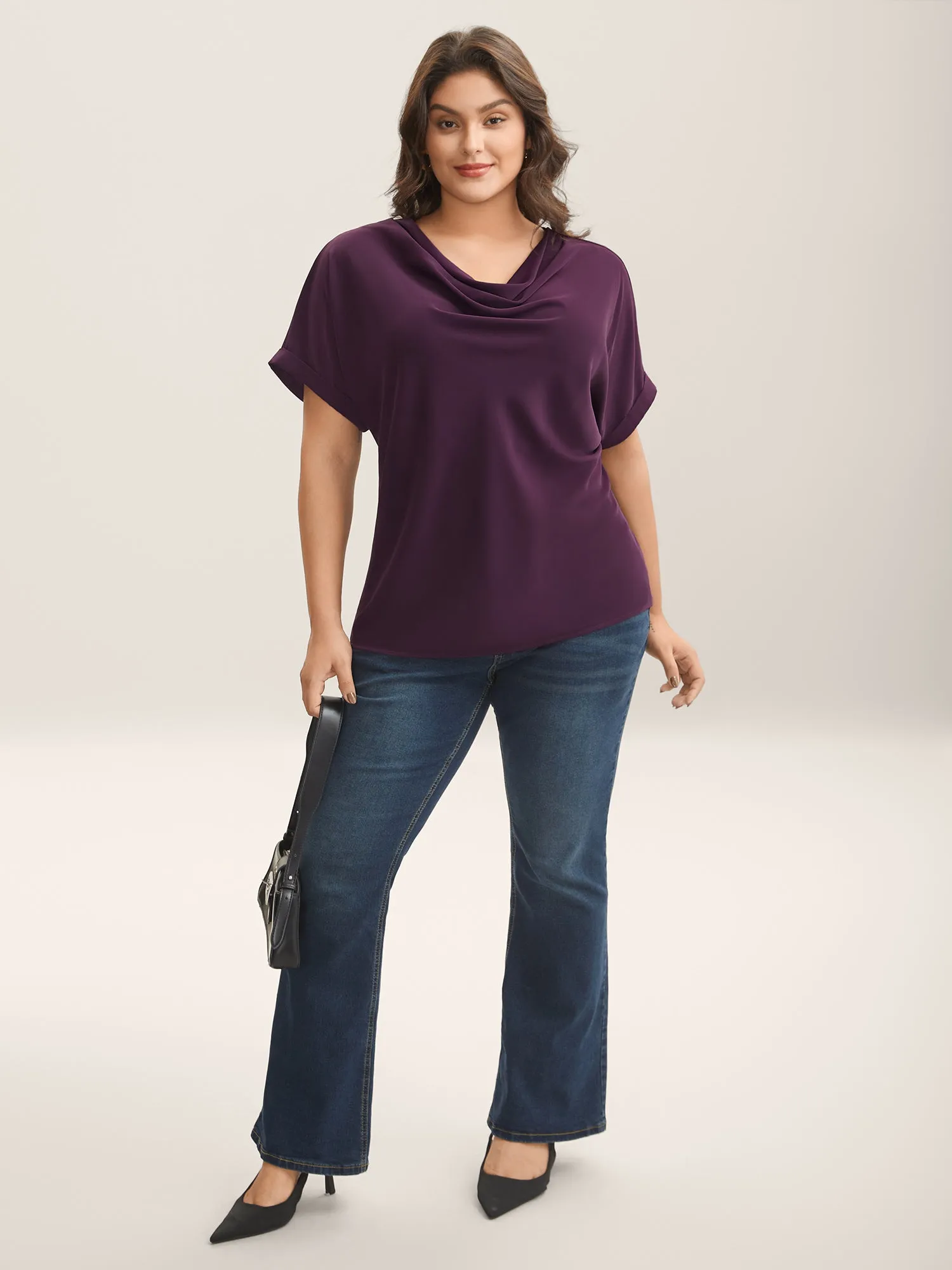 Cowl Neck Plain Dolman Sleeve Blouse sold by Bloomchic product image thumbnail 3
