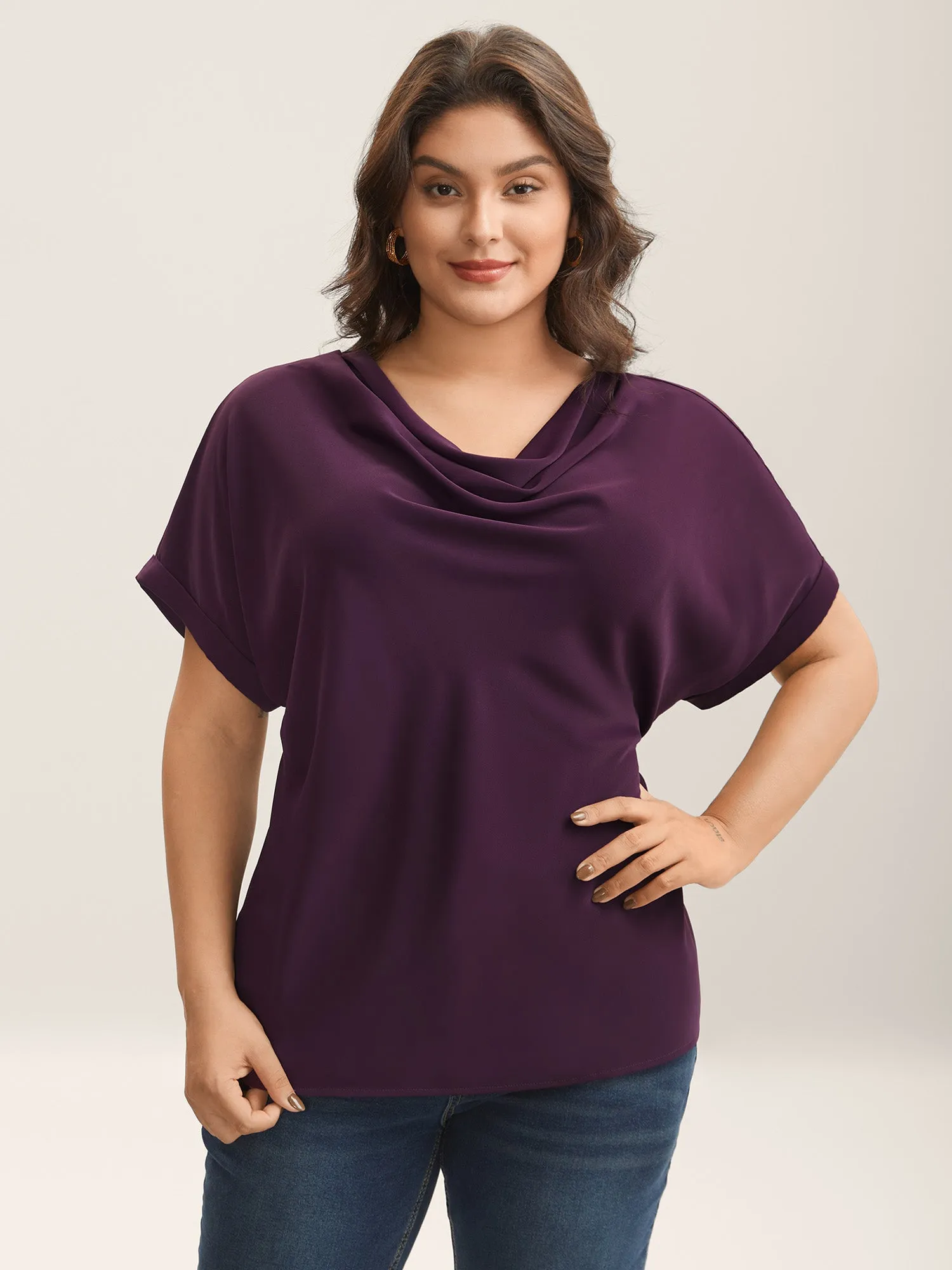 Cowl Neck Plain Dolman Sleeve Blouse sold by Bloomchic