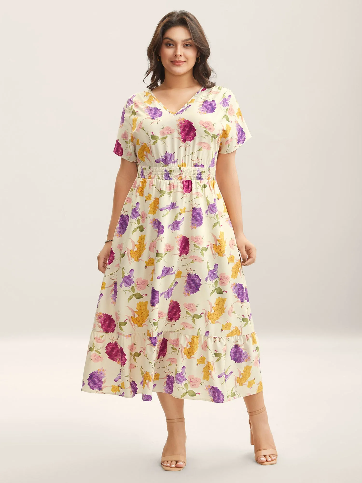 Floral Fantasy Shirred Tiered Maxi Dress sold by Bloomchic