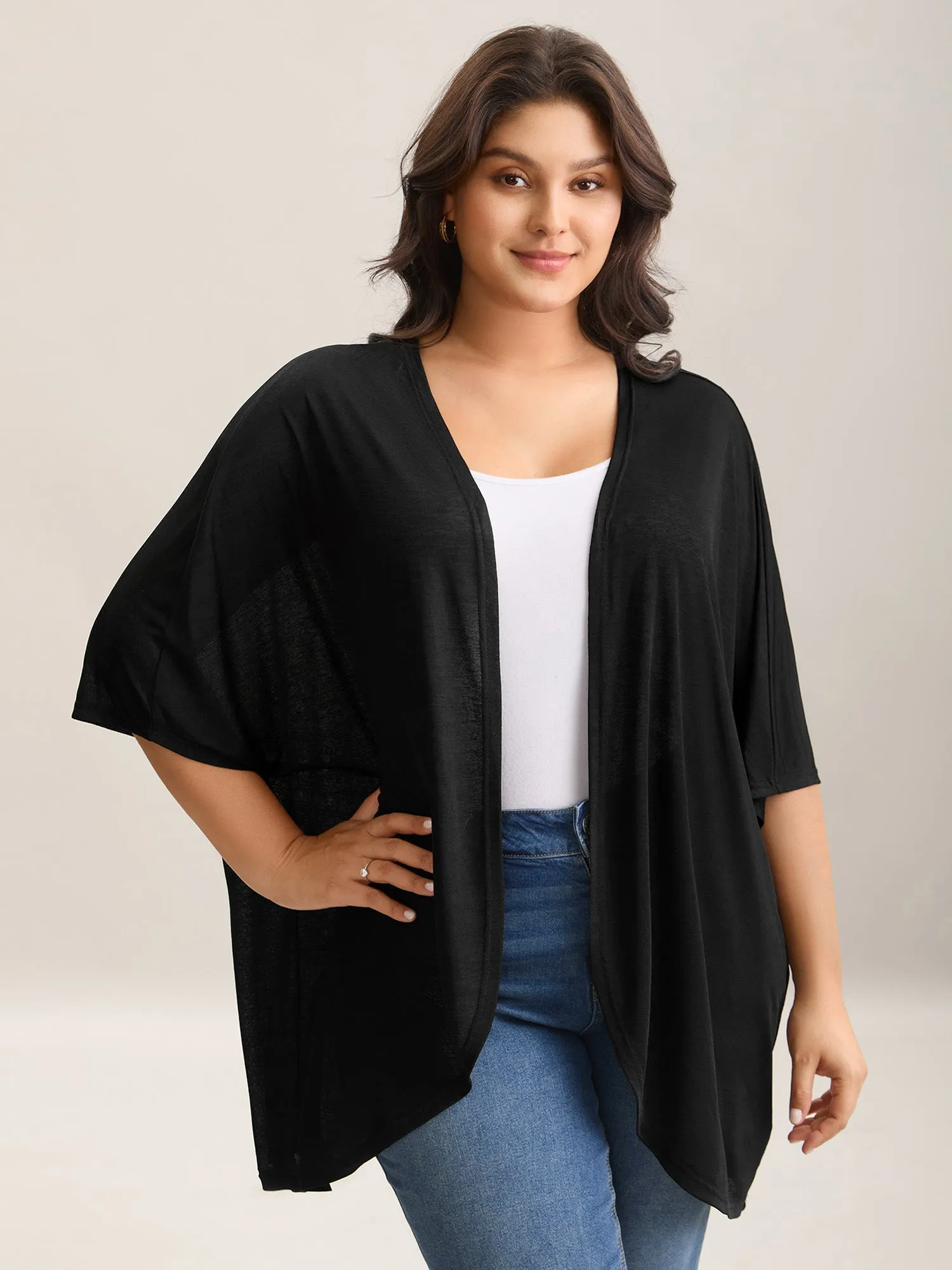 Sheer Textured Open Front Kimono sold by Bloomchic
