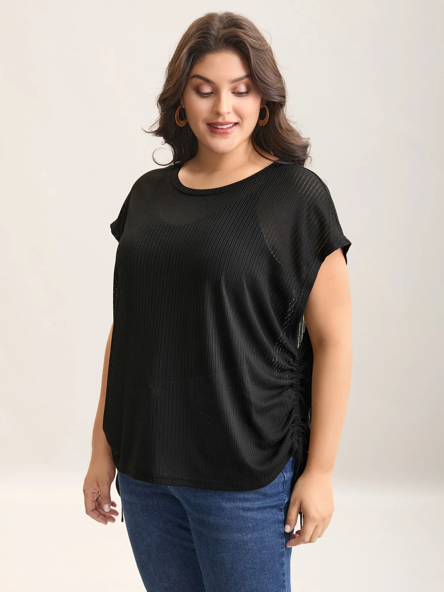 Pit Strip Textured Semi-Sheer Plain Top sold by Bloomchic