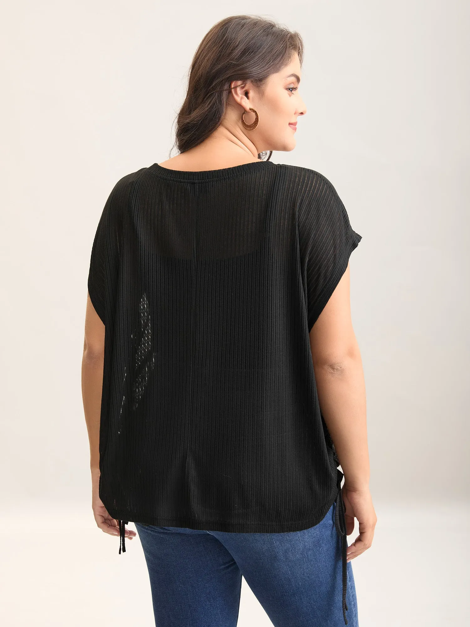 Pit Strip Textured Semi-Sheer Plain Top sold by Bloomchic product image thumbnail 4