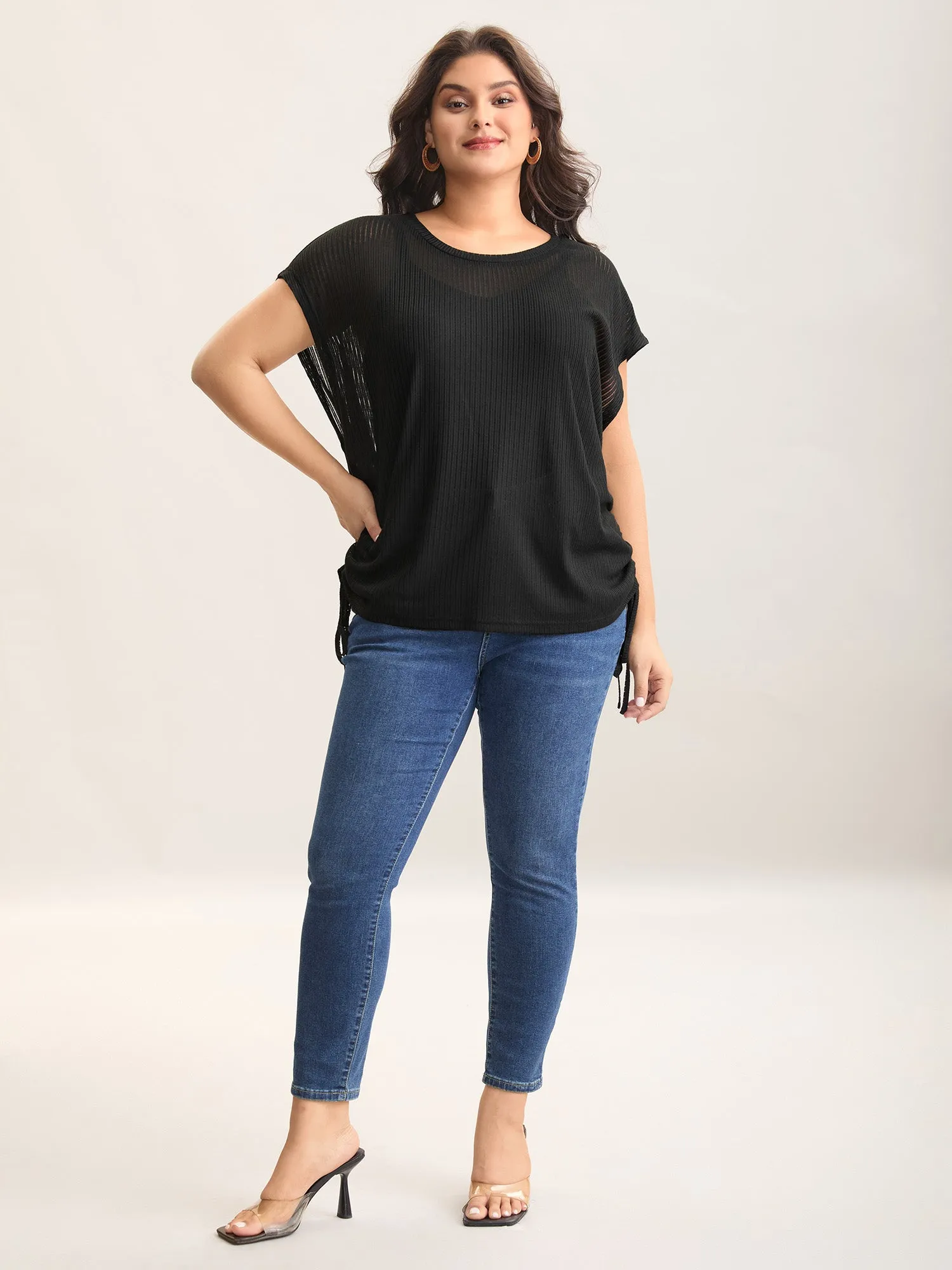Pit Strip Textured Semi-Sheer Plain Top sold by Bloomchic product image thumbnail 3