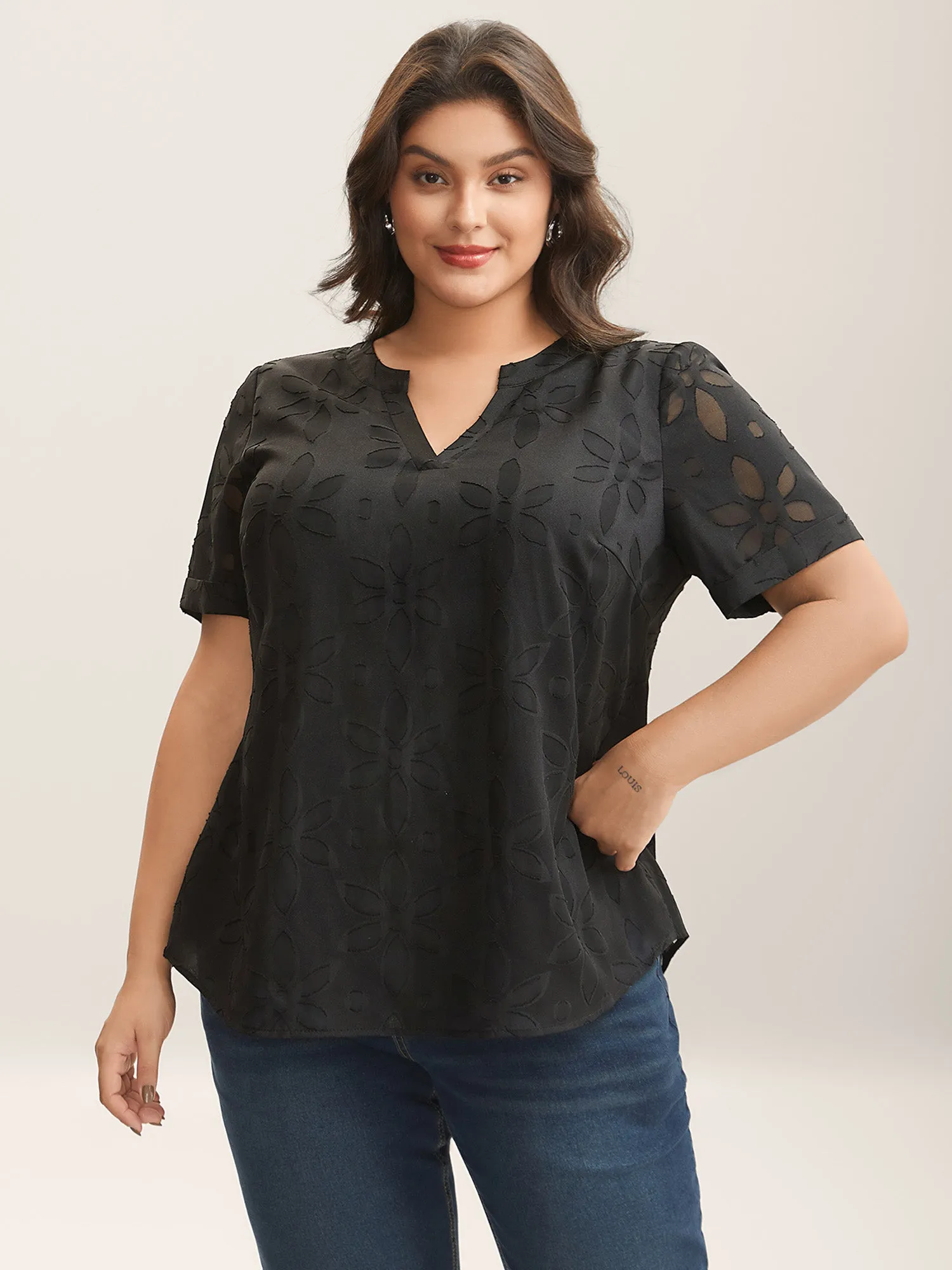 Floral Cut Print Notched Neck Blouse sold by Bloomchic