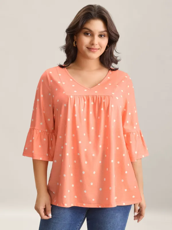 Stretchy Polka Dots Heather Pleated Top sold by Bloomchic