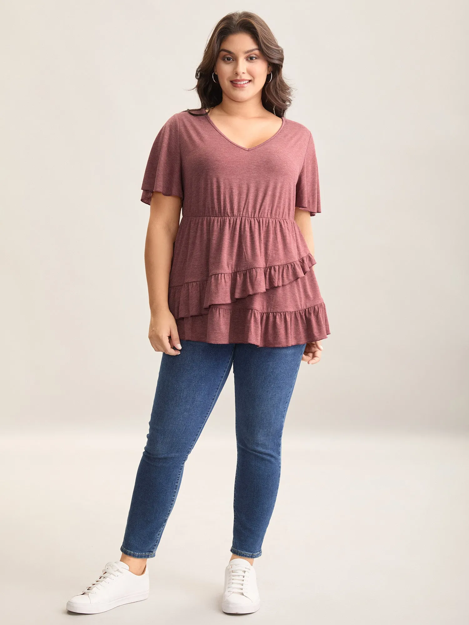 Plain Overlap Hem Tiered Knit Top sold by Bloomchic product image thumbnail 3