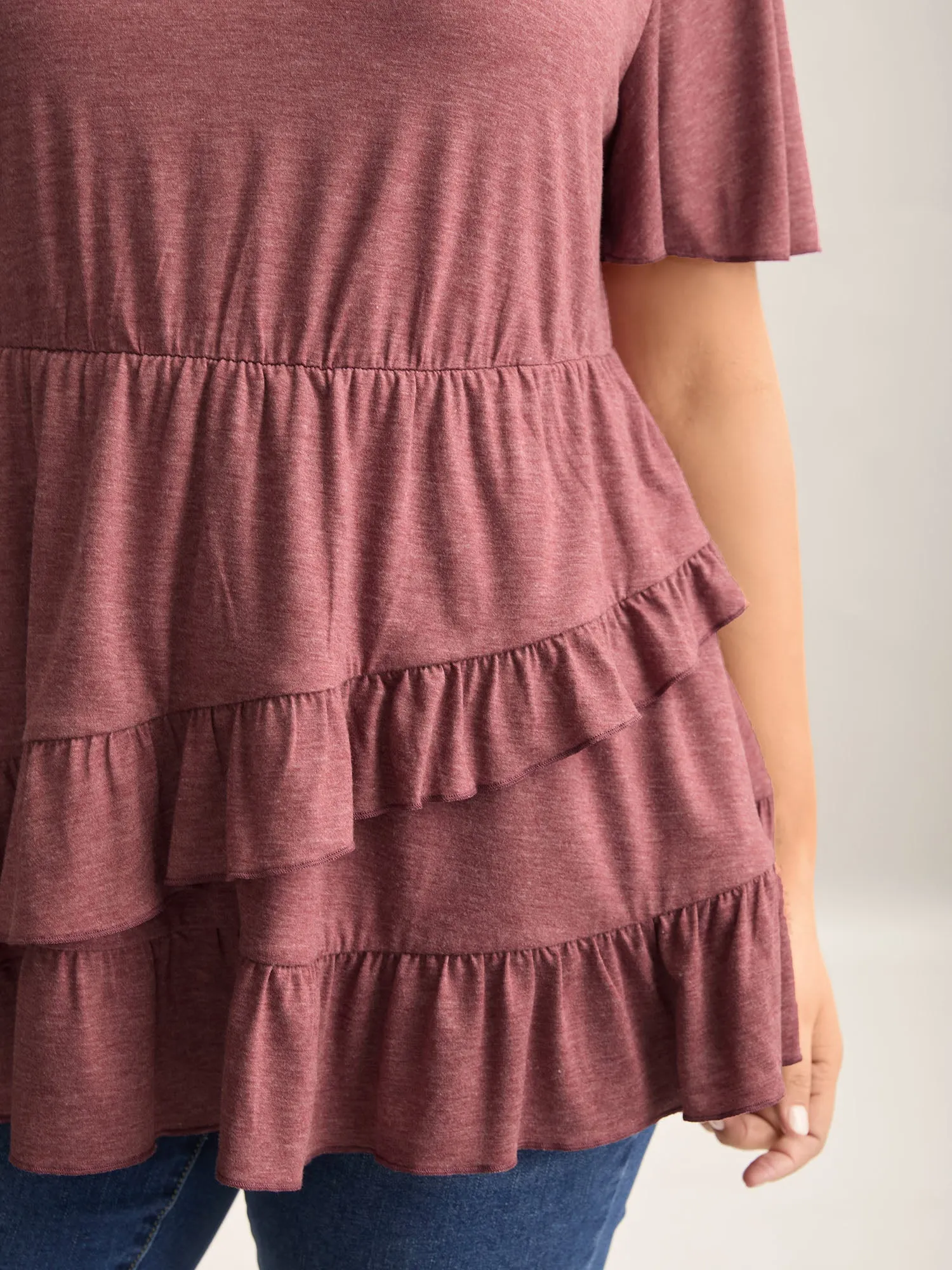 Plain Overlap Hem Tiered Knit Top sold by Bloomchic product image thumbnail 2