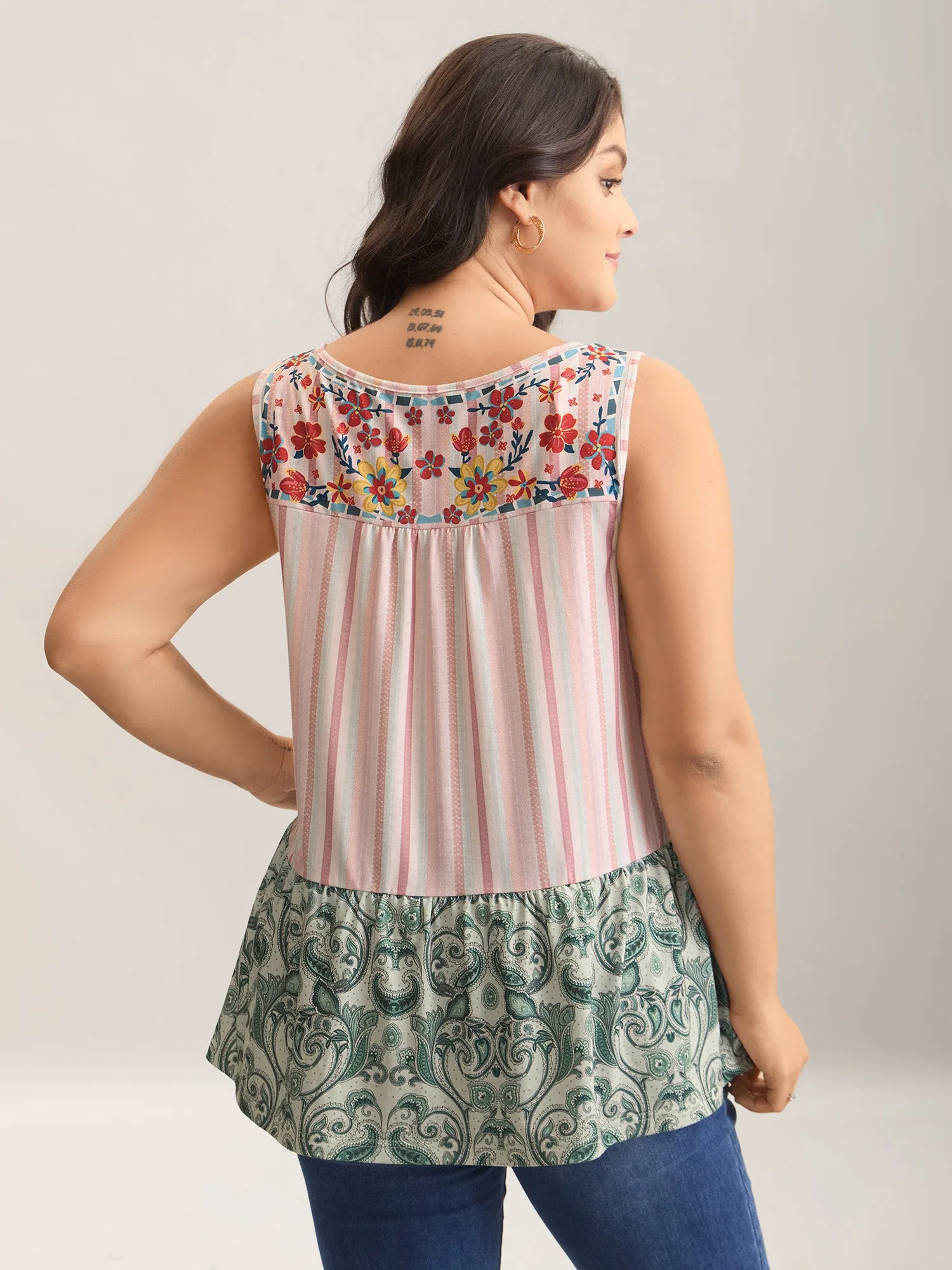 Striped Print Spliced Ruffled Tank Top sold by Bloomchic product image thumbnail 2