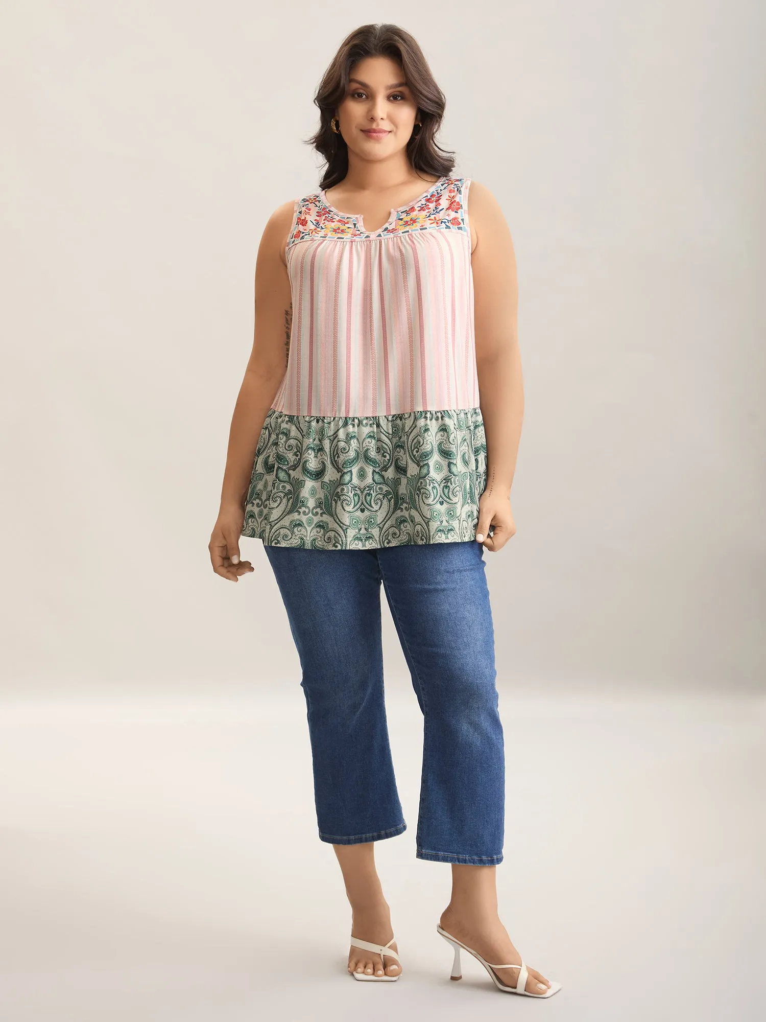 Striped Print Spliced Ruffled Tank Top sold by Bloomchic product image thumbnail 3