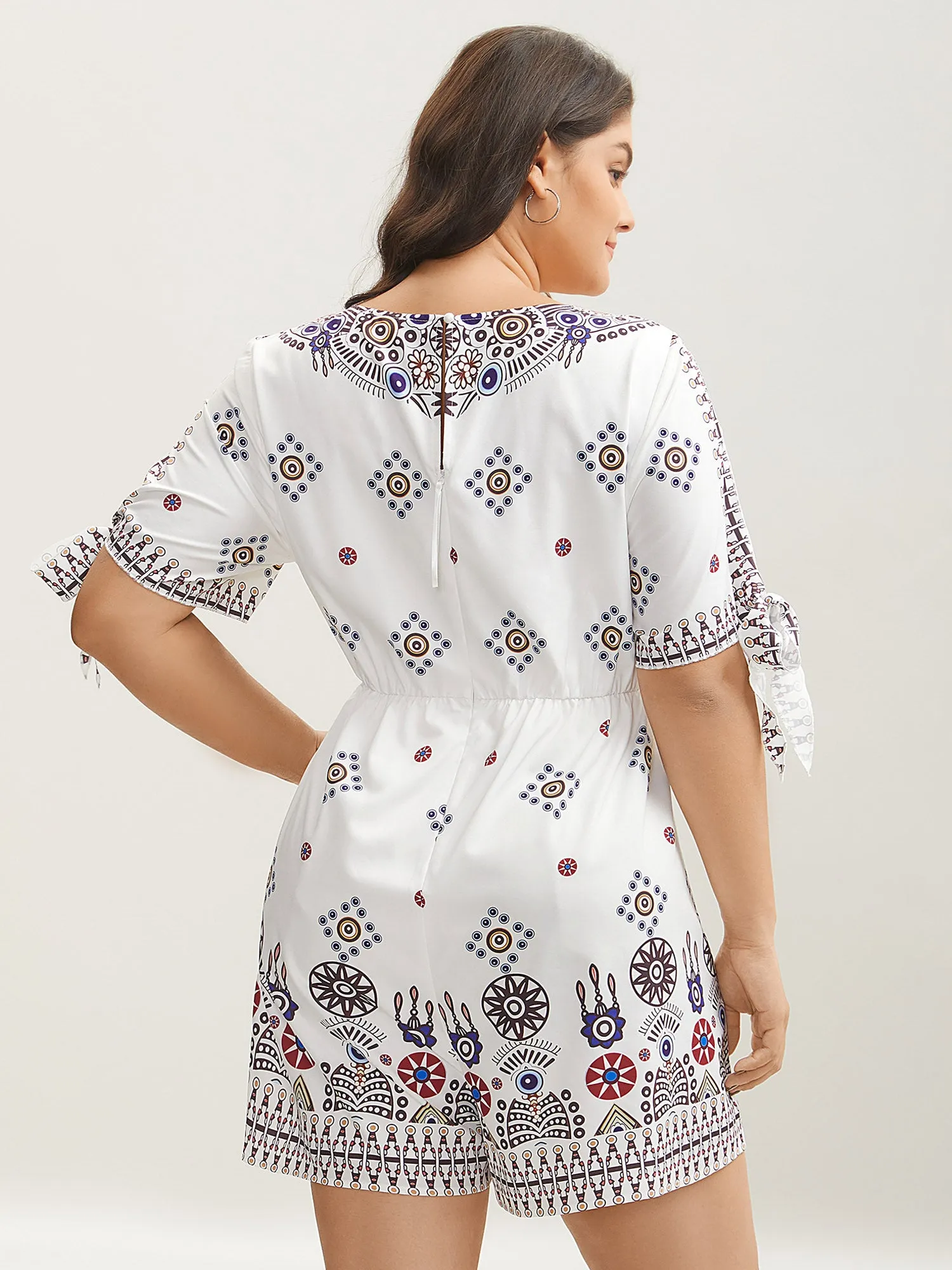 Boho Print Tie-Sleeve Pockets Romper sold by Bloomchic product image thumbnail 4