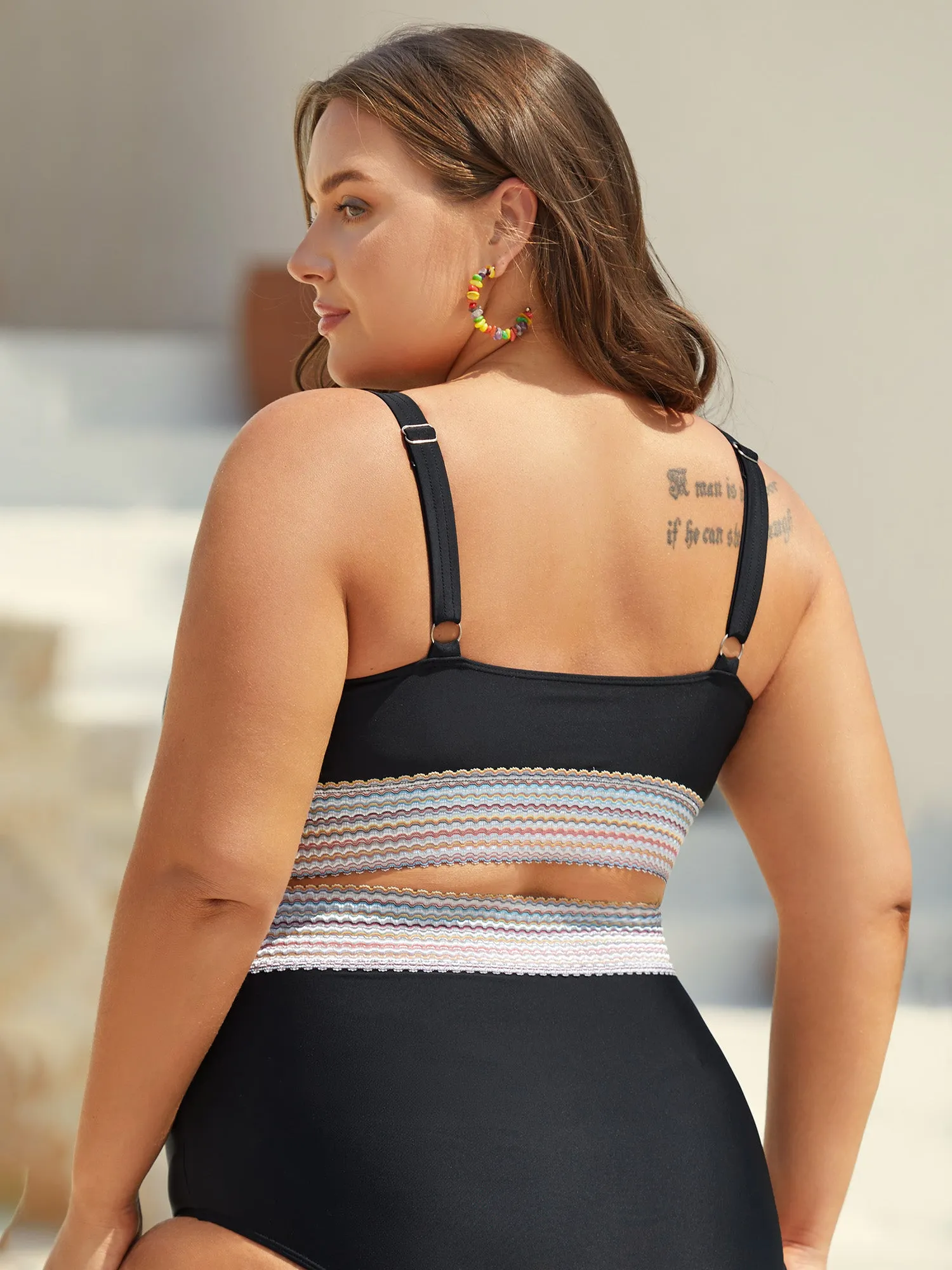 Patchwork Ruched Drawstring Swim Top sold by Bloomchic product image thumbnail 2