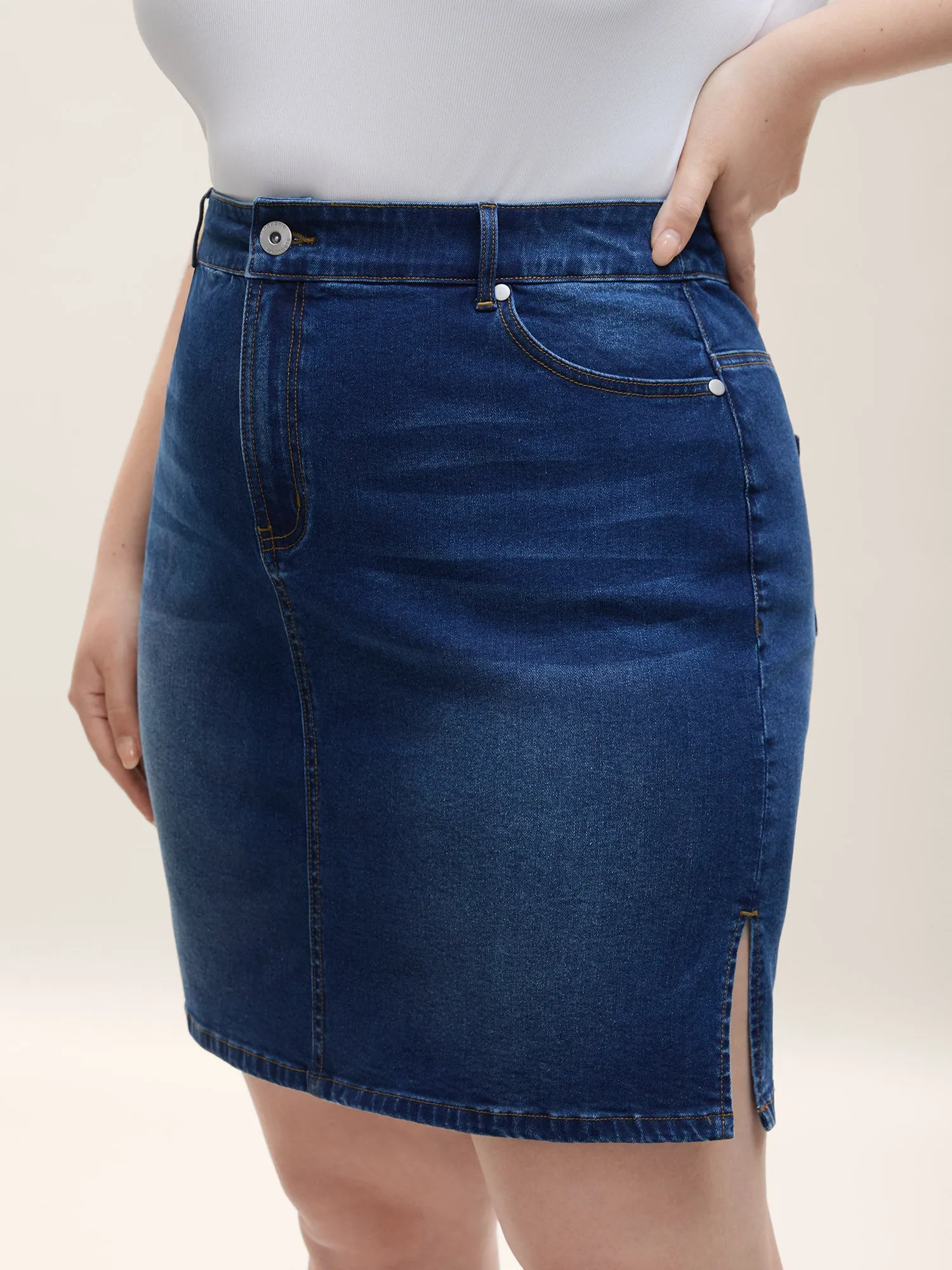 Whiskered Classic Cut Fitted Denim Skirt sold by Bloomchic product image thumbnail 4