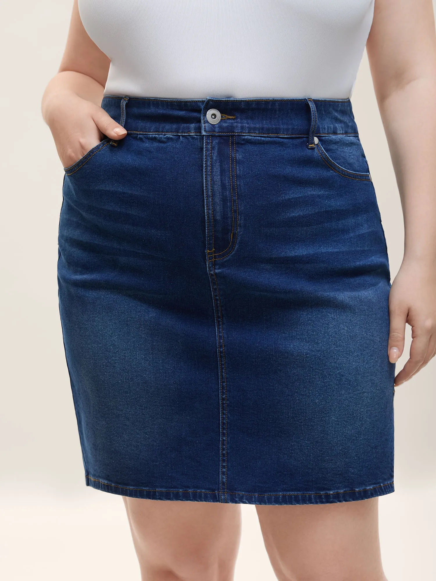 Whiskered Classic Cut Fitted Denim Skirt sold by Bloomchic