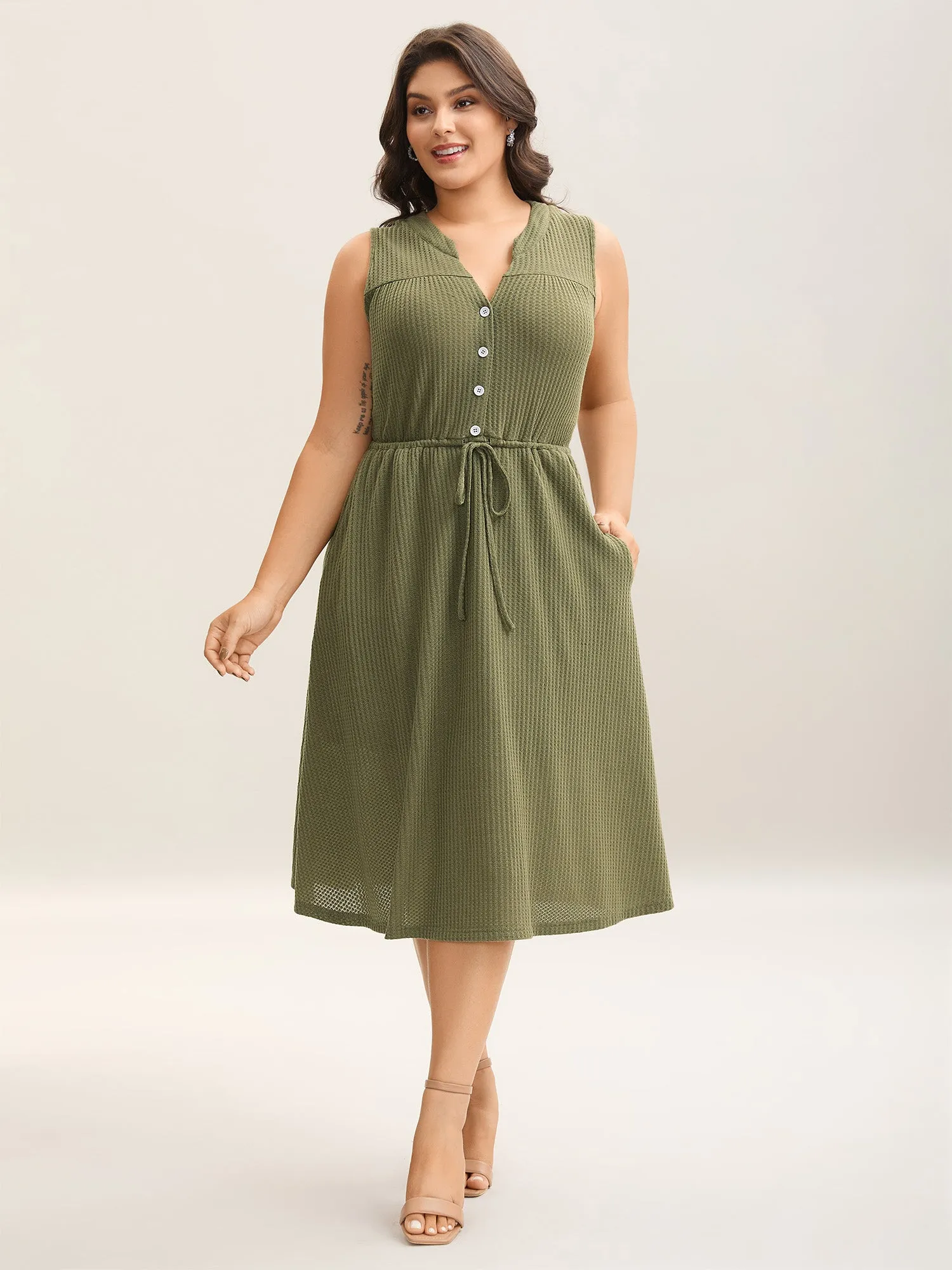 Stretchy Textured Waist-Tie Midi Dress sold by Bloomchic product image thumbnail 3