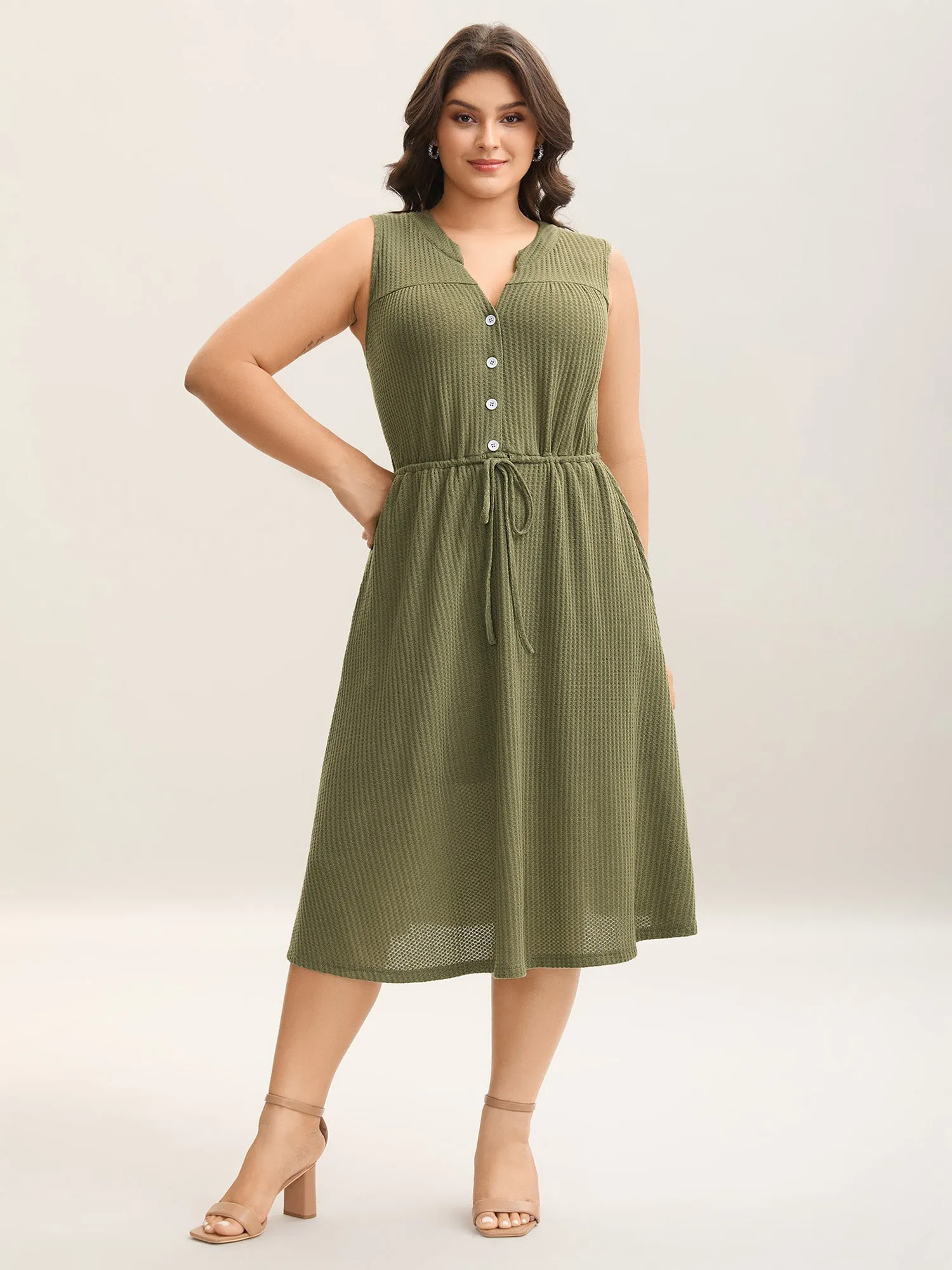 Stretchy Textured Waist-Tie Midi Dress sold by Bloomchic