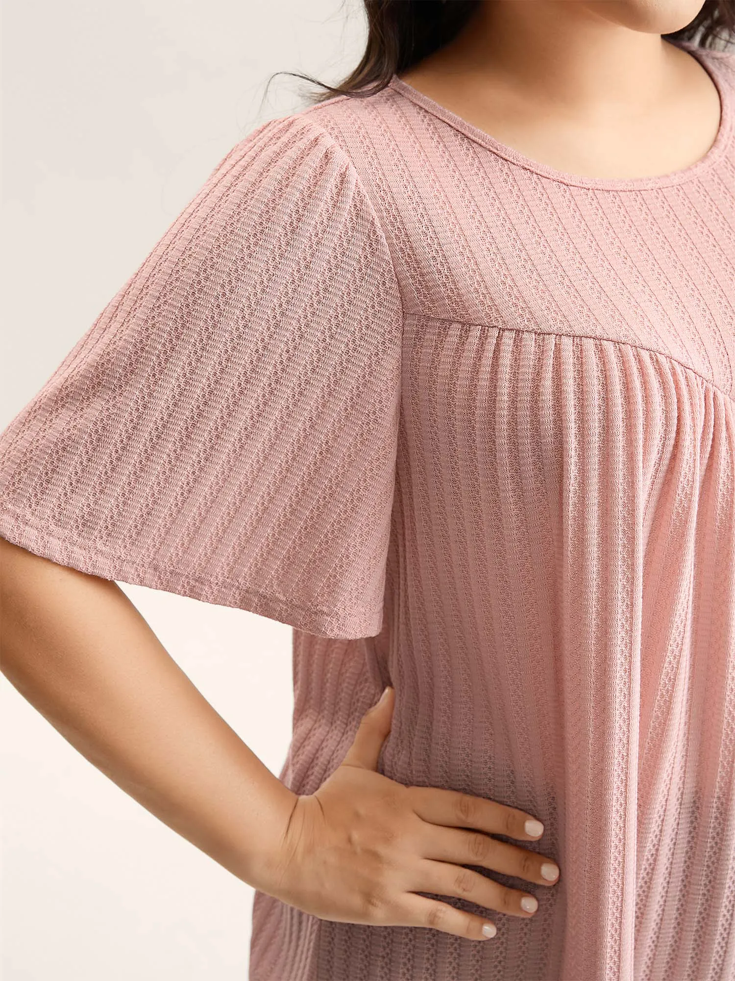 Waffle Lotus Leaf Sleeve Flowy T-Shirt sold by Bloomchic product image thumbnail 2