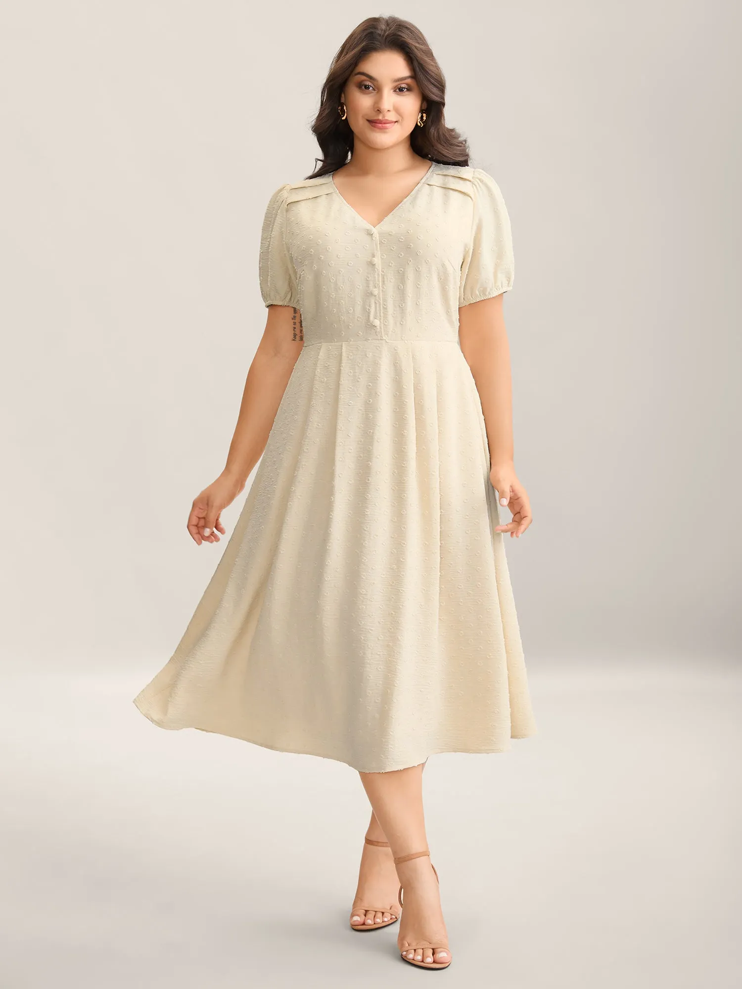 Shoulder Pleats Textured Button Maxi Dress sold by Bloomchic product image thumbnail 3