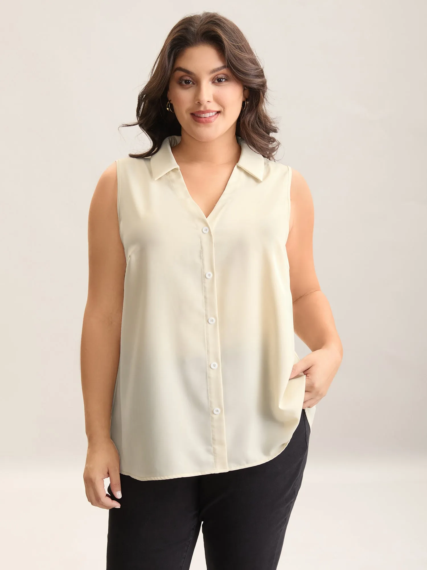 Button Placket Collar Tank Top sold by Bloomchic