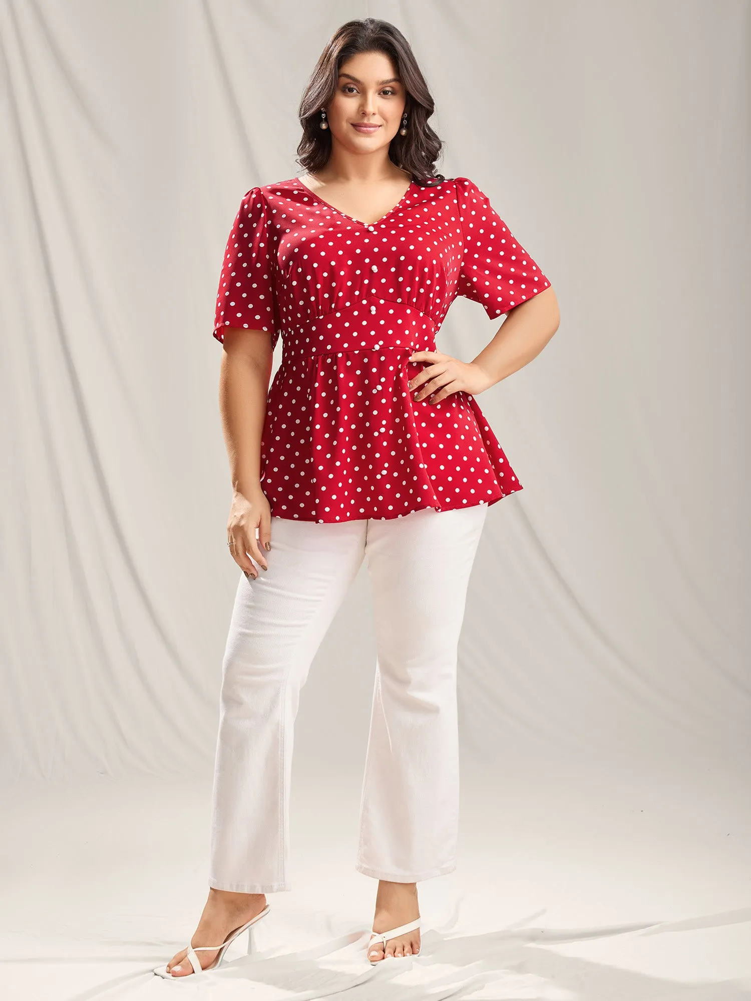 Polka Dots Shirred Waist Blouse sold by Bloomchic product image thumbnail 3