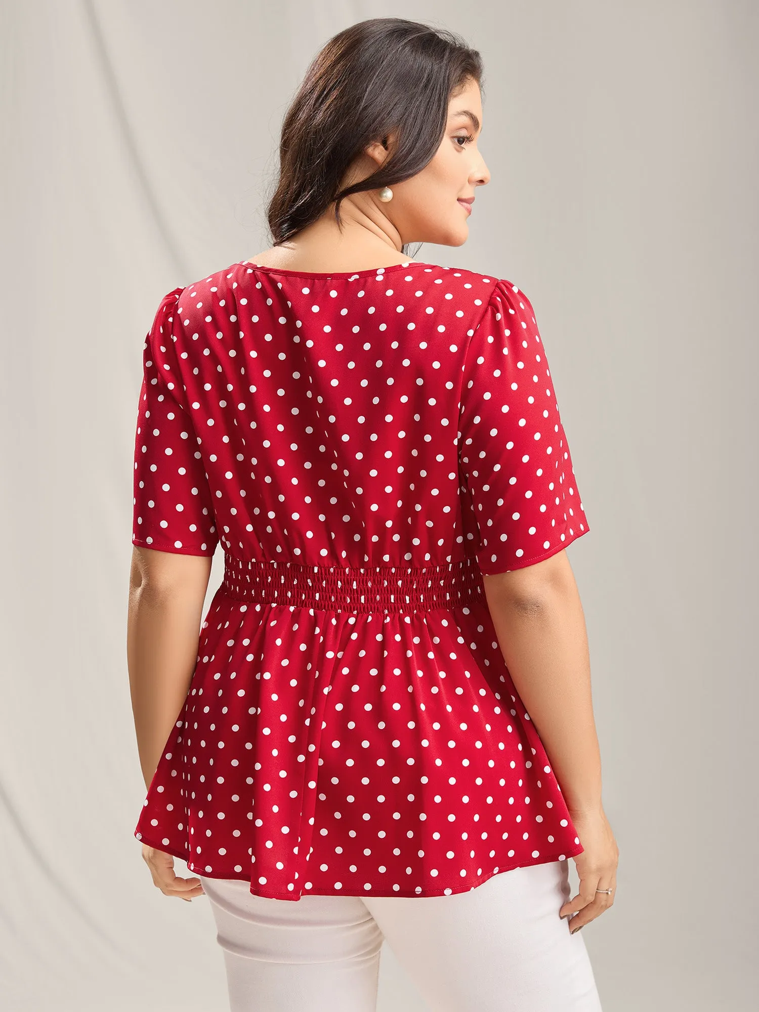 Polka Dots Shirred Waist Blouse sold by Bloomchic product image thumbnail 4