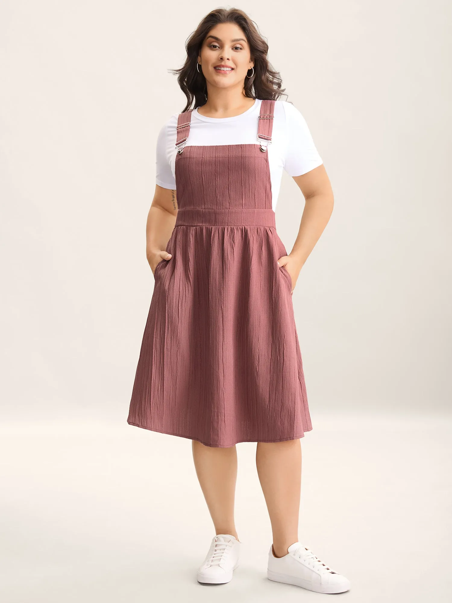 Overall Straps Textured Midi Dress sold by Bloomchic product image thumbnail 3