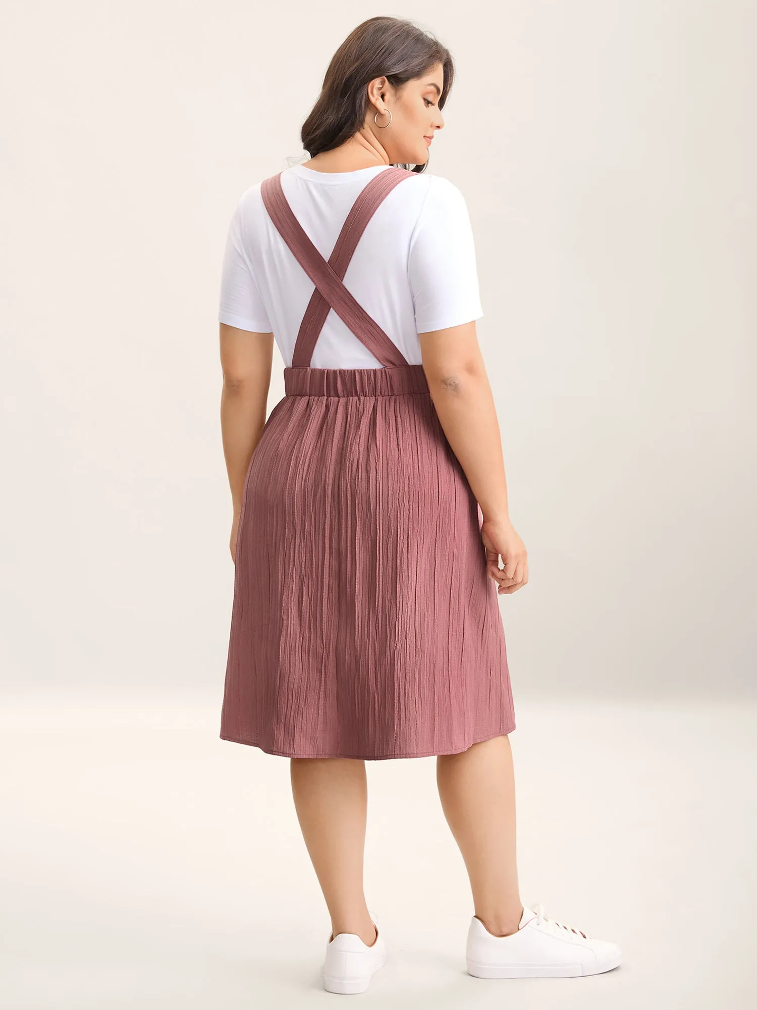 Overall Straps Textured Midi Dress sold by Bloomchic product image thumbnail 4