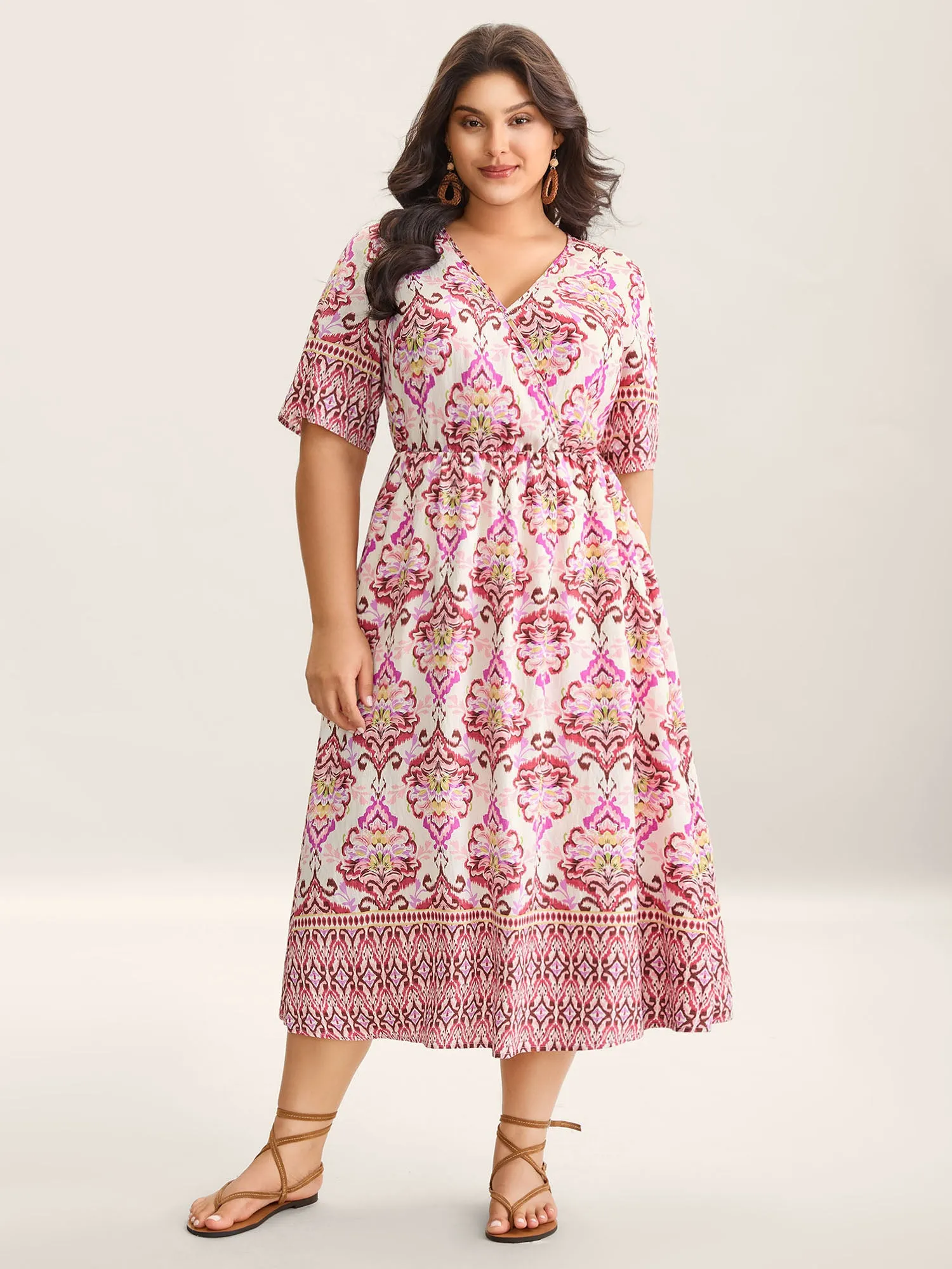 Ornate Print Surplice Pockets Maxi Dress sold by Bloomchic