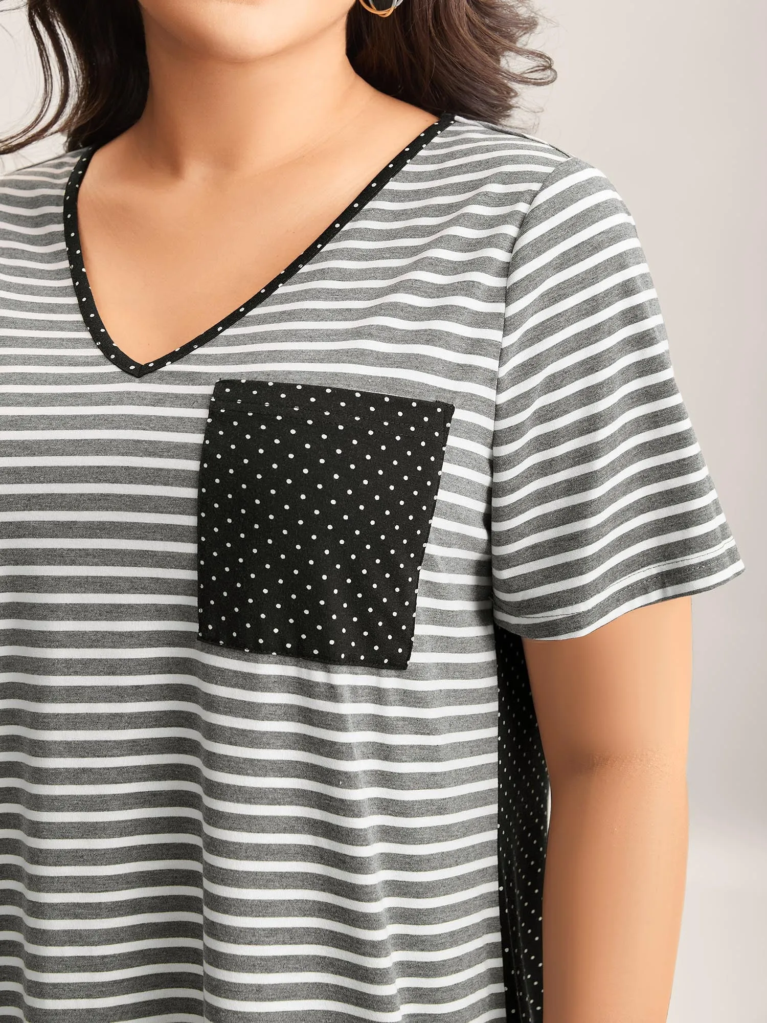 Striped Polka Dots Print Pockets T-Shirt sold by Bloomchic product image thumbnail 2