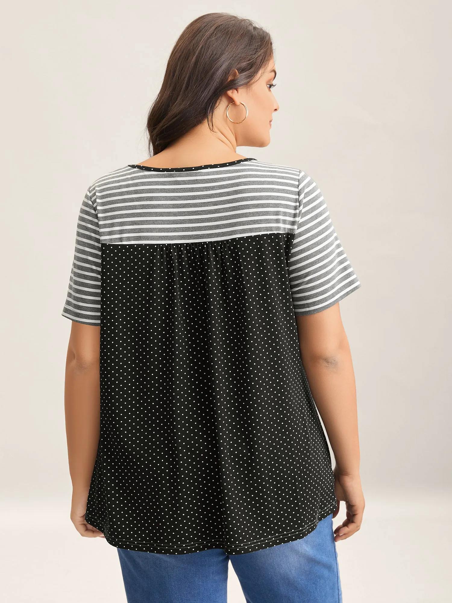 Striped Polka Dots Print Pockets T-Shirt sold by Bloomchic product image thumbnail 4