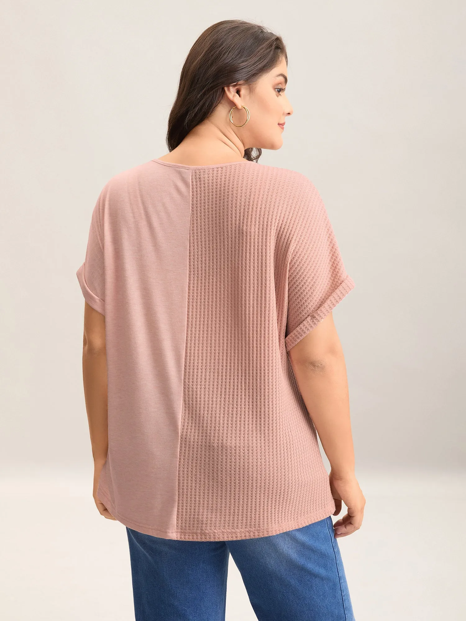 Textured Button Detail Spliced T-Shirt sold by Bloomchic product image thumbnail 4