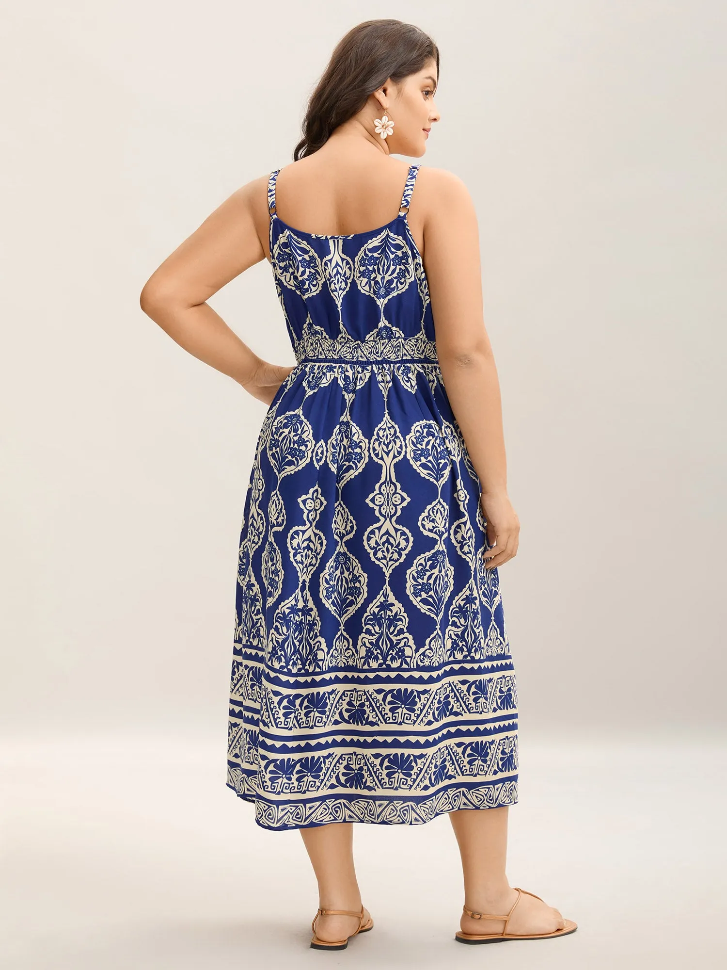 Boho Print Shirred Pockets Midi Dress sold by Bloomchic product image thumbnail 4