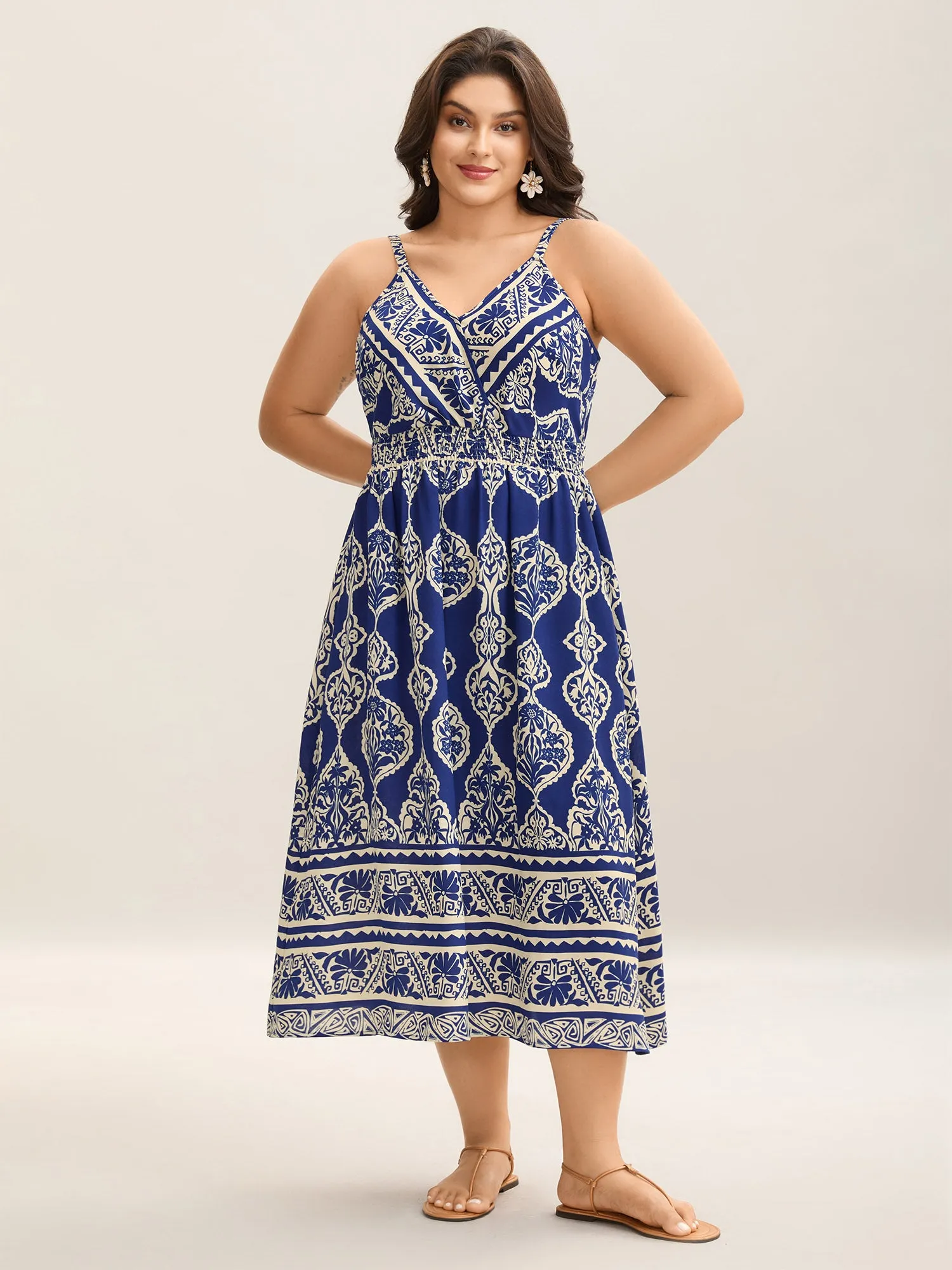Boho Print Shirred Pockets Midi Dress sold by Bloomchic product image thumbnail 3