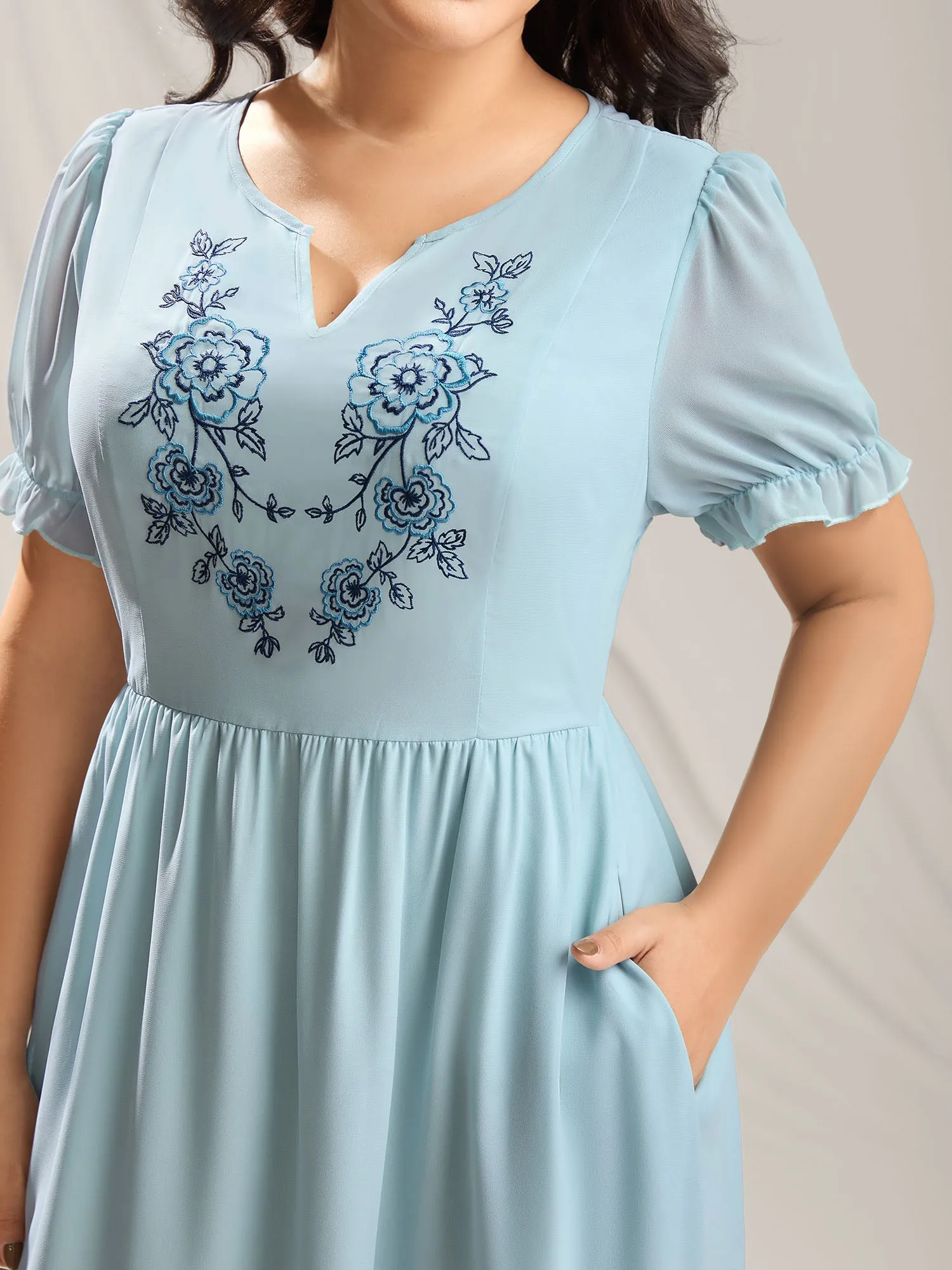 Embroidered Sheer Chiffon Pockets Midi Dress sold by Bloomchic product image thumbnail 2