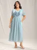 Embroidered Sheer Chiffon Pockets Midi Dress sold by Bloomchic
