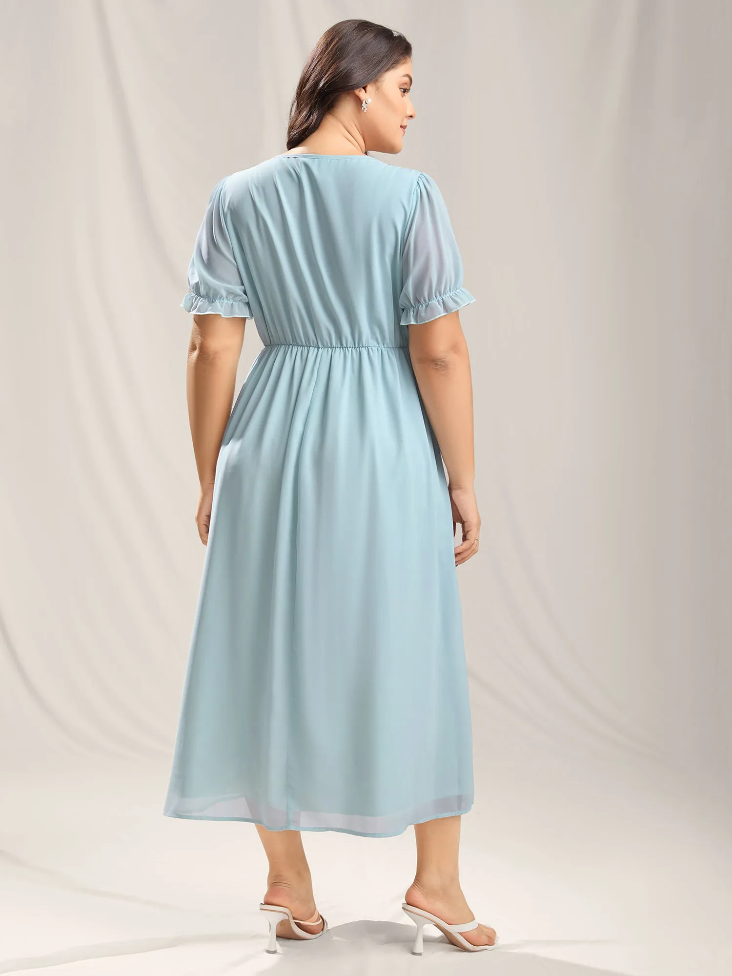 Embroidered Sheer Chiffon Pockets Midi Dress sold by Bloomchic product image thumbnail 4