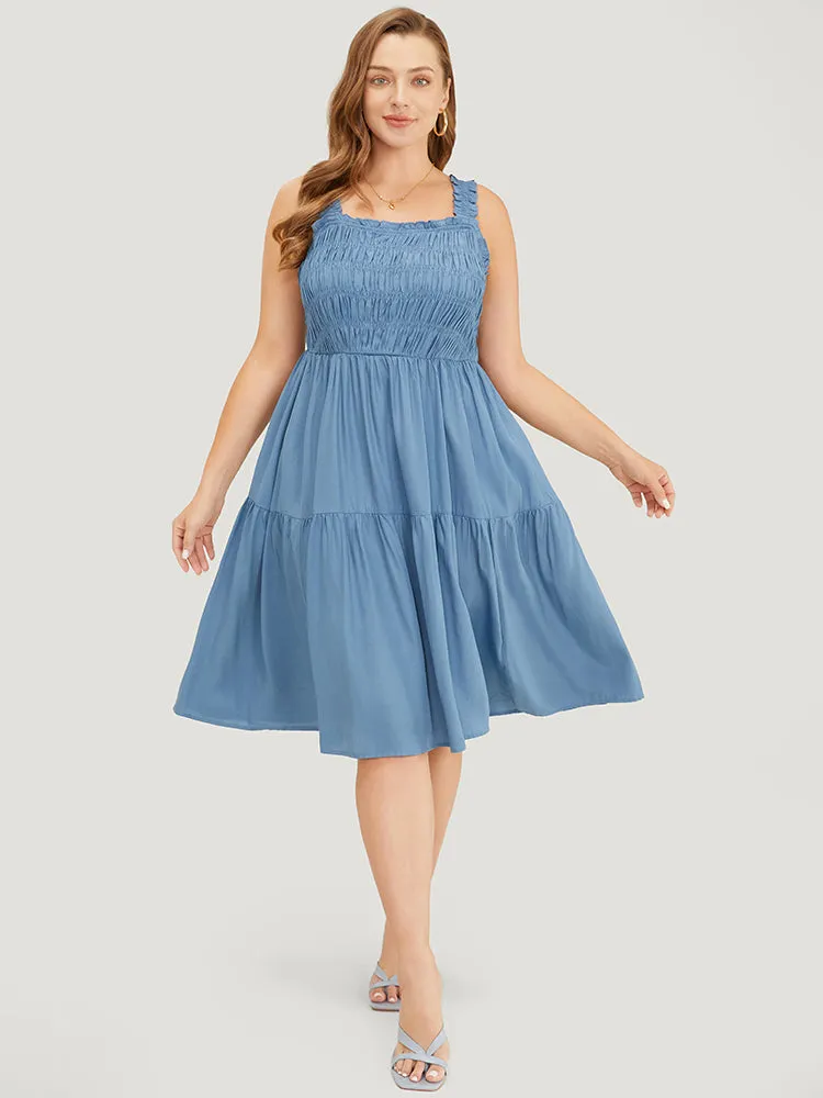 Solid Shirred Pocket Ruffle Tiered Cami Dress sold by Bloomchic product image thumbnail 3