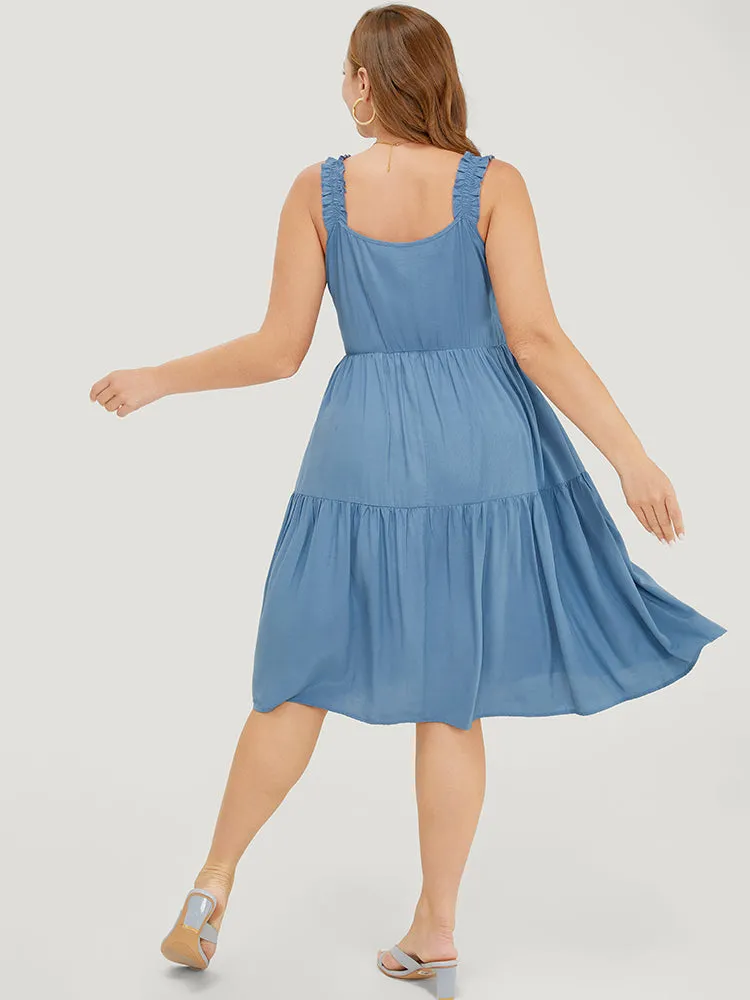 Solid Shirred Pocket Ruffle Tiered Cami Dress sold by Bloomchic product image thumbnail 4