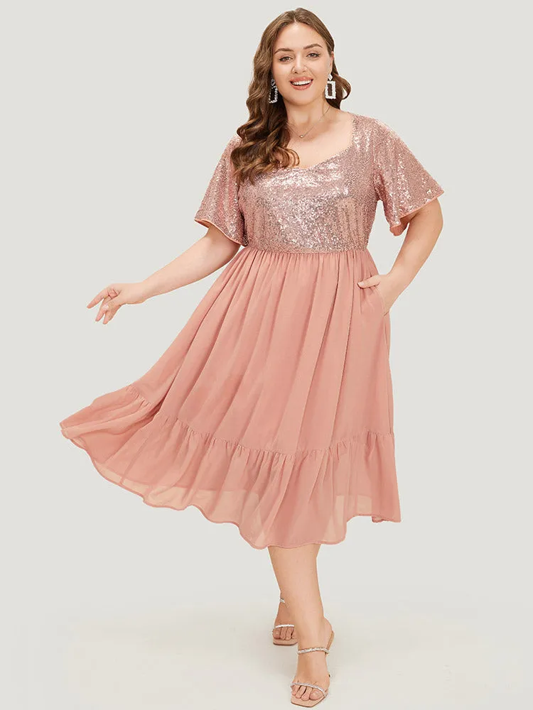 Sequin Patchwork Belted Flutter Hem Midi Dress sold by Bloomchic product image thumbnail 3