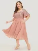 Sequin Patchwork Belted Flutter Hem Midi Dress sold by Bloomchic