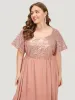 Sequin Patchwork Belted Flutter Hem Midi Dress sold by Bloomchic