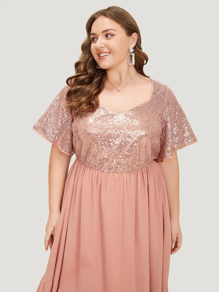 Sequin Patchwork Belted Flutter Hem Midi Dress sold by Bloomchic product image thumbnail 5