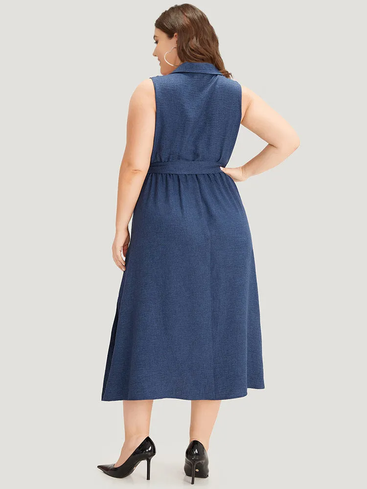 Plain Pocket Button Detail Belted Split Side Tank Dress sold by Bloomchic product image thumbnail 5