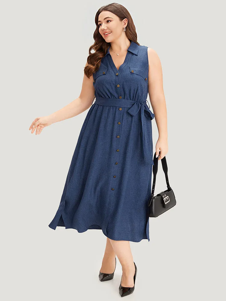 Plain Pocket Button Detail Belted Split Side Tank Dress sold by Bloomchic product image thumbnail 4