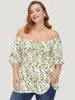 Ditsy Floral Puff Sleeve Ruched Drawstring Blouse sold by Bloomchic