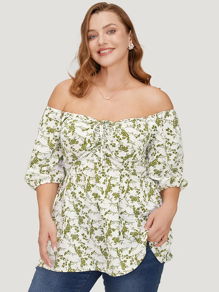 Ditsy Floral Puff Sleeve Ruched Drawstring Blouse sold by Bloomchic product image thumbnail 3