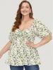 Ditsy Floral Puff Sleeve Ruched Drawstring Blouse sold by Bloomchic