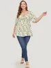 Ditsy Floral Puff Sleeve Ruched Drawstring Blouse sold by Bloomchic