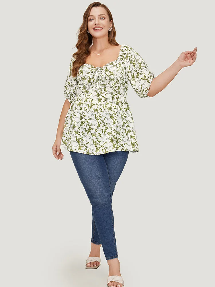 Ditsy Floral Puff Sleeve Ruched Drawstring Blouse sold by Bloomchic product image thumbnail 5