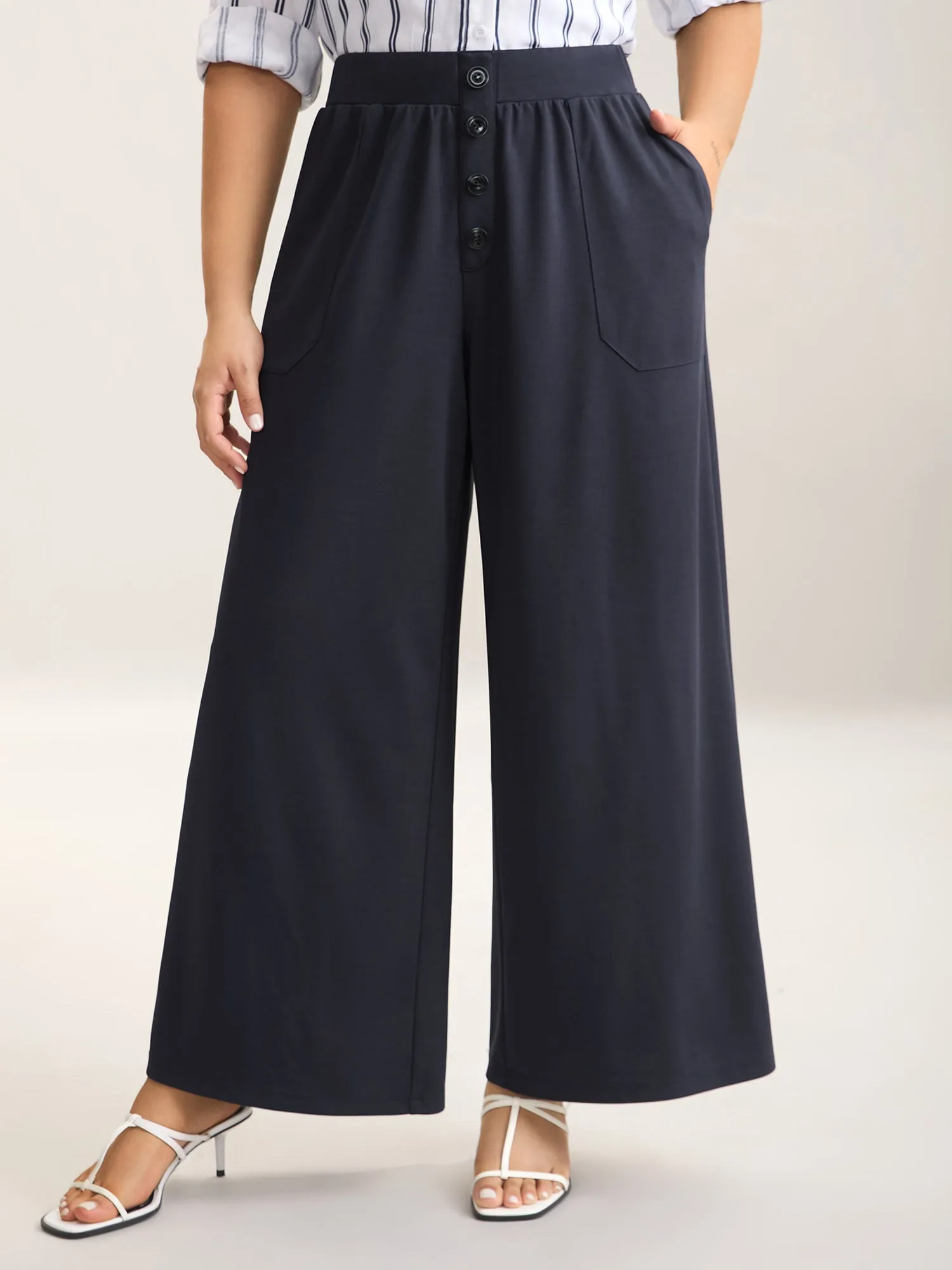 Button Front Wide-Leg Pants sold by Bloomchic