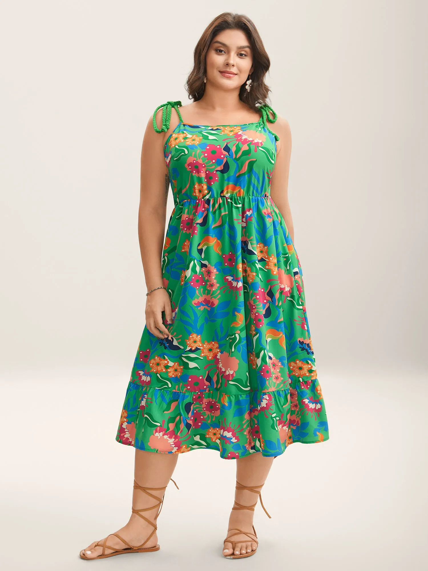 Floral Print Braided Shoulder Straps Midi Dress sold by Bloomchic